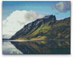  Gyémántszemes festmény - Hegyi tó, fjord Méret: 40x50cm, Keretezés: Műanyagtáblával, Gyémántok: Négyzet alakú