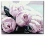  Gyémántszemes festmény - Lila tulipánok az asztalon Méret: 40x50cm, Keretezés: Műanyagtáblával, Gyémántok: Négyzet alakú