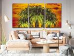  Gyémántszemes festmény - Pálmafák piros háttérrel (3 db-os készlet) Méret: 30x40cm (3db), Keretezés: Műanyagtáblával, Gyémántok: Kerek