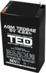 TED Electronic Acumulator AGM VRLA 6V 4, 2A dimensiuni 70mm x 48mm x h 101mm F1 TED Battery Expert Holland TED002914 (20) (AC.WE.6V.BK1.4.0001)