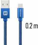 SWISSTEN - adat- és töltőkábel textil bevonattal, USB/USB-C, 0, 2 m kék (71521108)