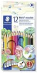 STAEDTLER Színes ceruza készlet radírral, hatszögletű, STAEDTLER Noris Club, 12 különböző szín