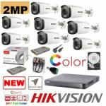 Hikvision Kit supraveghere 8 camere profesional Hikvision 2mp Color Vu cu IR 40m (color noapte ) , accesorii incluse, HDD 2TB (201901014956) - esell