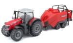 Bburago - Tractor agricol 1: 50 Massey Ferguson 8740S + dispozitiv de ridicare a presei de balotat (BB31667)