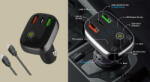 LDNIO Bluetooth FM Transzmitter + 2xUSB + 1xUSB-C QC4.0 autós töltő + USB-C/USB-C töltőkábel C704Q - Fekete
