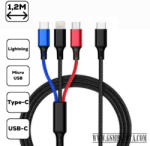 Cellect 3-in-1 töltőkábel, micro USB+Type-c+lightning, 1.2 m (MDCU-3IN1-TYPEC)