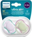 Philips Set 2 suzete Philips-Avent SCF085/24, ultra air pacifier 0-6 luni, Ortodontice, fara BPA, Mov/Verde (SCF085/24)