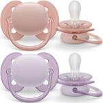 Philips Set 2 suzete Philips-Avent SCF091/31, ultra soft 0-6 luni, Ortodontice, fara BPA, Roz/Mov (SCF091/31)