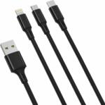 XO NB173 USB Type-A apa - USB Type-C / microUSB / Lightning apa Adat és töltő kábel - Fekete (1.2m) (NB173)