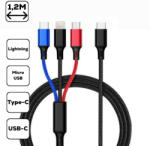  3-in-1 töltőkábel, micro USB+Type-c+lightning, 1.2 m
