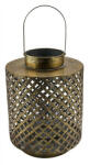 Gehlmann Rácsos fémlantern üveg belsővel, antikolt arany színű, 24x24x31cm