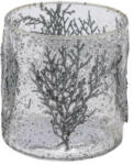 Gehlmann Ezüstös üveg gyertyatartó ágakkal, 15x15x14, 5cm