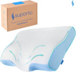 Suporto Perna de dormit Suporto Aura anatomica si ortopedica cu suport cervical, Din spuma cu memorie, Albastra