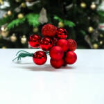  Mini karácsonyfadísz pick piros 1csokor (70-1446)