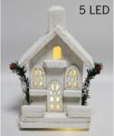 Yala Design Karácsonyi fehér kisház dekoráció 5 LED-el, kerítéssel 22 cm 421276 (421276)