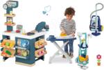 Smoby Set magazin electronic cu cântar și scaner Super Market și cărucior de curățenie cu aspirator Smoby cu masă și fier de călcat (SM350239-23)