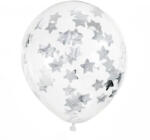 PartyDeco S. r. o Átlátszó latex lufi, ezüst csillagokkal, 6 db/cs