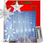 JAKS Lanț De Luminițe De Crăciun Usb 138x Led țurțuri Cu Stele, Albă Caldă, 8 Moduri, + 5 Intensități De Iluminare + Telecomandă