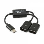 krasscom Mini Hub adaptor USB Type-C 3.1 tata, la 2 x USB 2.0 mama, cu functie OTG, negru (HDMI208)