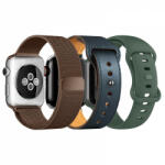 krasscom Set 3 curele Apple Watch Ultra/ 3 / 4 / 5 / 6 / 7 / 8 / SE series 42 / 44 / 45 / 49 mm, silicon, piele, otel inoxidabil, maro, verde, albastru (CUFIS134)