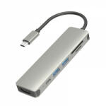 krasscom Hub USB Type-C 6 in 1 multiport 2 x USB 3.0 5Gbps, HDMI 4K 30Hz, Card reader TD si SD Card, USB Type-C PD 87W 3A, argintiu (HDMI239)