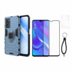 krasscom Set protectie 3 in 1 pentru Oppo A16 (4G) cu husa hybrid antisoc cu stand inel, folie sticla ceramica fullsize, 2 folii sticla pentru camera si breloc cadou, dark blue (HUSETCAM017)