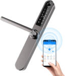 Portass-key Yala smart pentru usi termopan PVC interior exterior, gri antracit, deschidere cu amprenta, cod, card, bluetooth, wi-fi, cheie, aplicatie TTLock (UPGW008)