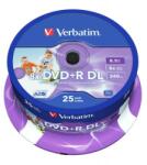 Verbatim DVD+R lemez, kétrétegű, nyomtatható, no-ID, 8, 5GB, 8x, 25 db, hengeren, VERBATIM Double Layer (43667) - irodaszermost