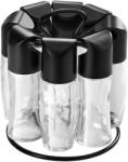 Metaltex Suport pentru condimente carusel Spice 8 cu 8 recipiente din sticla cu capace negre