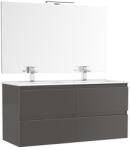 Gala Set mobilier de baie suspendat, patru sertare, cu lavoar ceramic doua cuve, oglinda si iluminare, Gala Daily 4C 7917301 (7917301)