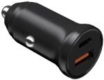 DEVIA SMART autós töltő USB / Type-C aljzat (5V / 3A, 30W, PD gyorstöltés támogatás, QC 3.0) FEKETE (ST385360)