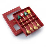 Nut Karácsonyi rozsdamentes acéldesszertes villa és kanál szett, 4 részes, két fenyő, mikulás és csillag végű, arany színű (5995206007647)