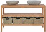 vidaXL Dulap de toaletă, lemn masiv de tec, chiuvete din piatră de râu (246499)