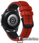  Okosóra szíj - szilikon, rácsos textúra mintás - FEKETE / PIROS - 120mm+82mm hosszú, 20mm széles - SAMSUNG Watch4 40mm / 42mm / 44mm / 46mm / Watch5 40mm / 44mm/ Pro / Active2 40mm / 44mm / Amazfit GT