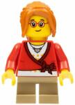 LEGO® City Minifigurina - Minifigurină-Fetiţă cu bluză roşie şi ochelari (HOL127)