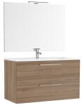 Gala Set mobilier de baie suspendat cu doua sertare, lavoar ceramic si oglinda cu iluminare, Gala Handy 2C 7916217 (7916217)