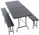 Garthen Set de 2x bănci și masă de grădină din ratan - antracit (GM34564_SL)
