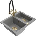 Mexen Carlos, 1, 5 kamrás gránit mosogató 582x475x177 mm és Duo mosogató csaptelep, szürke, 6518-71-671701-57-G (6518-71-671701-57-G)