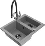 Mexen Carlos, 1, 5 kamrás gránit mosogató 582x475x177 mm és Duo mosogató csaptelep, szürke, 6518-71-671701-07-B (6518-71-671701-07-B)