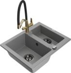 Mexen Carlos, 1, 5-kamrás gránit mosogató 582x475x177 mm és Duo mosogató csaptelep, szürke, 6518-71-671701-57-B (6518-71-671701-57-B)