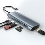 Rocketek 6 in 1 USB-C 3.0 HUB dokkoló adapter - 2x USB 3.0, Type-C USB, SD MicroSD TF kártya olvasó, 4K HDMI, 87W HUB Dokkoló Állomás (RT-USB6)