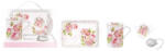Easy Life Nuova R2S Teáskészlet porcelánbögrével, 250ml, műanyag kistálcával, teafiltertartóval és fémszűrővel, Floral Damask