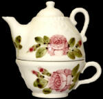 Vanilia Kerámia Romantikus rózsás kiskanna csészével, kerámia, kézzel festett-3dl+3dl