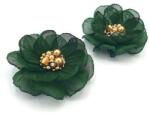 Zia Fashion Cercei cu clips floare verde mijloc auriu cu perle si cristale 5 cm, Corizmi, Olivia