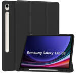  Triple Folding bőrhatású támasztós fliptok Stylus kivágással Samsung X710, X716 Galaxy Tab S9, fekete