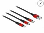 Delock 3az1-ben USB-A - Lightning / 2 x USB Type-C töltőkábel 1m fekete-piros (86709)