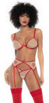 Mapalé - 3 részes melltartó szett kivágással (piros-natúr) - (S/M) - szexshop
