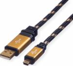 Roline Gold USB-A apa - Mini USB-B apa 2.0 Adat és töltőkábel - Fekete/Arany (3m) (11.02.8823-10)