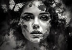 Consalnet Fekete-fehér női arc lepkével - Akvarell stílus poszter, fotótapéta, Vlies (520 x 318 cm) (C1-14656VEXXXXXL)