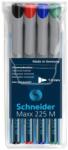 Schneider Universal non-permanent marker SCHNEIDER Maxx 225 M, varf 1mm, 4 culori/set - (N, R, A, V) (S-1218) - officeclass